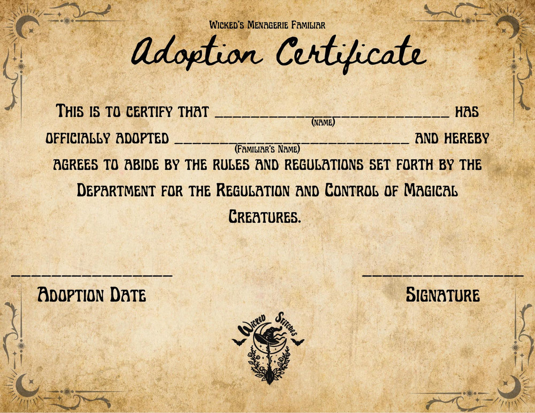 Wicked's Familiar Adoption Certificate